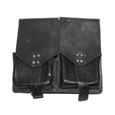Double magazine pouch FAL black pebble grain leather, holds 2 magazines, Surplus Used